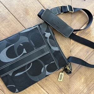 Coach Signature Ladies Black Logo Adjustable Strap Crossbody Bag